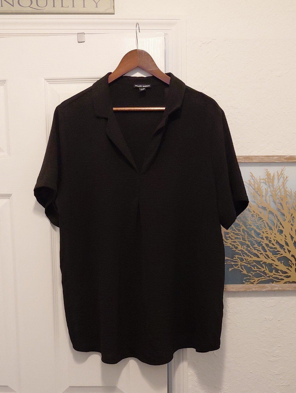 Hilary Radley Black Short-Sleeve Open-Notch Polo